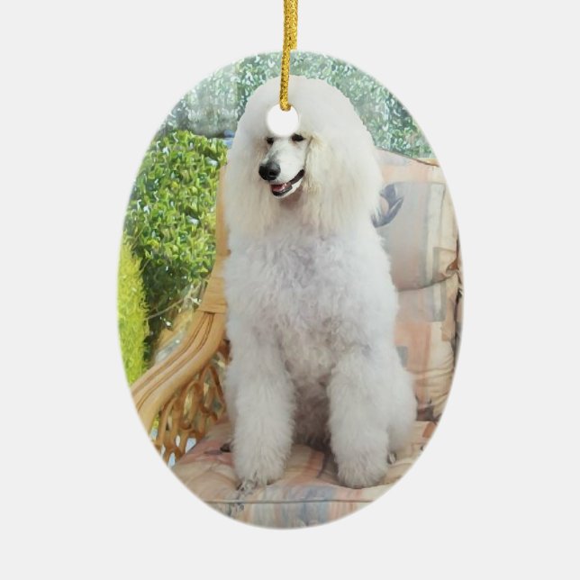 White Standard Poodle Ceramic Ornament (Front)