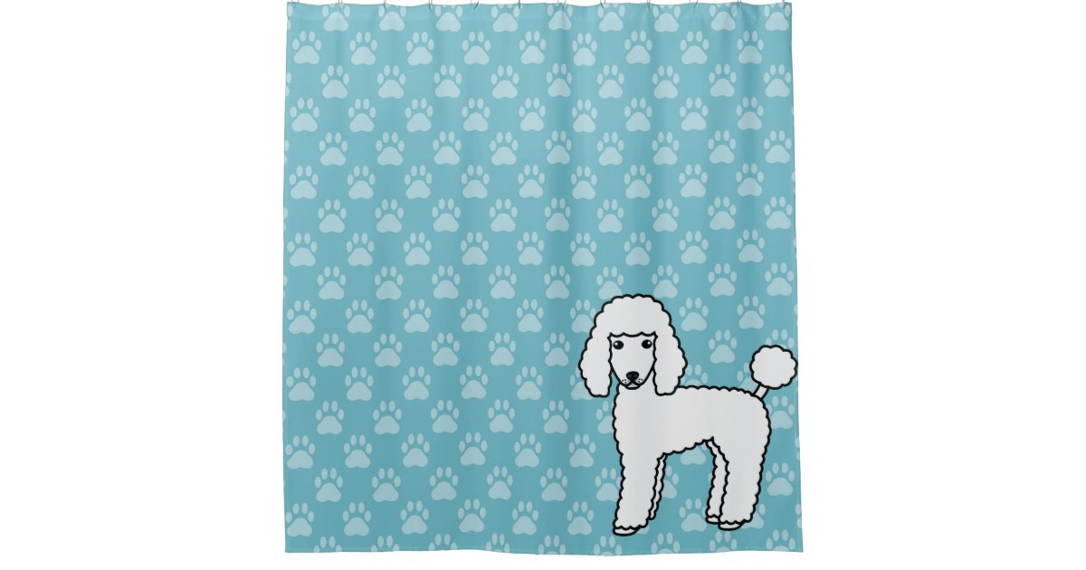 White Standard Poodle Dog On Blue With Paws Shower Curtain Zazzle Com
