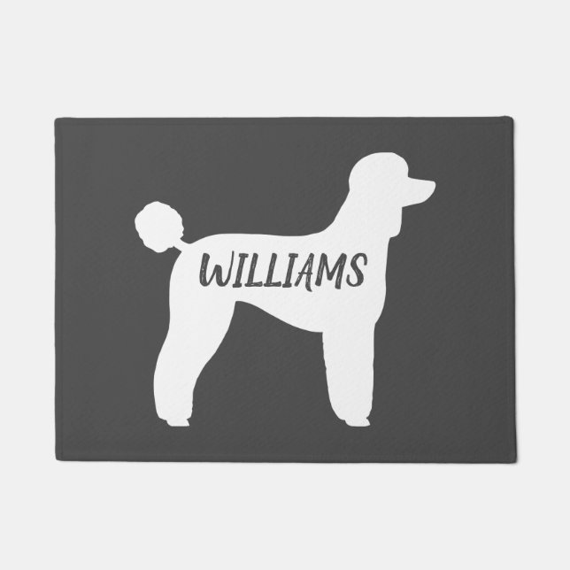 White Standard Poodle Dog Silhouette Personalized Doormat (Front)