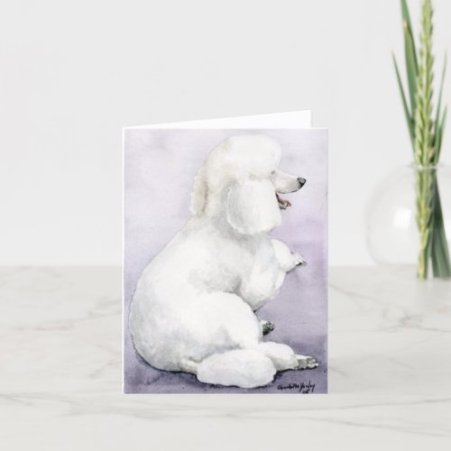 White Standard Poodle Laying Dog Art Note Card