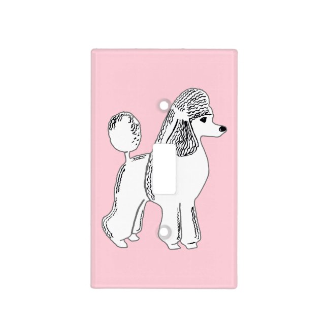 White Standard Poodle Light Pink Light Switch Cover (Front)