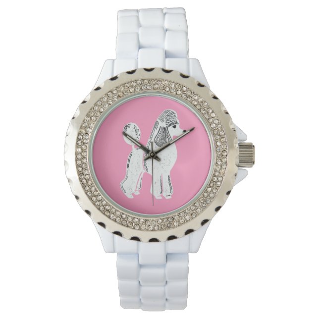 White Standard Poodle Pink Wristwatch (Front)