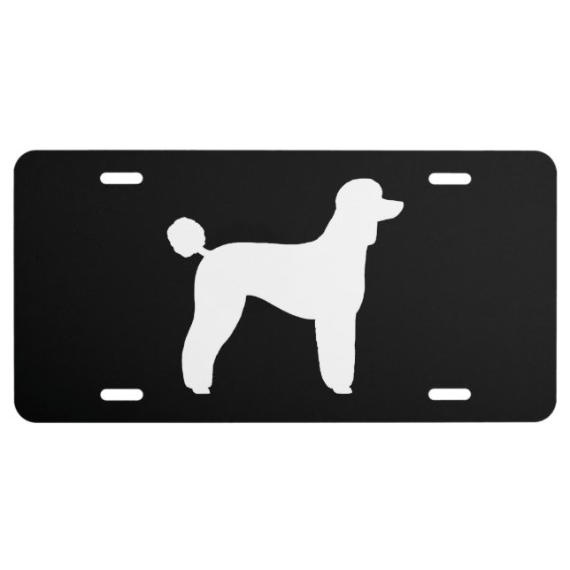 White Standard Poodle Silhouette License Plate (Front)