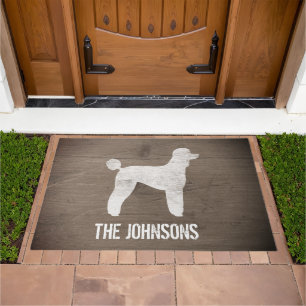 White Standard Poodle Silhouette Rustic Custom Doormat