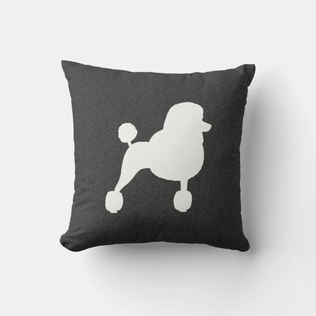 White Standard Poodle Silhouette Throw Pillow (Front)