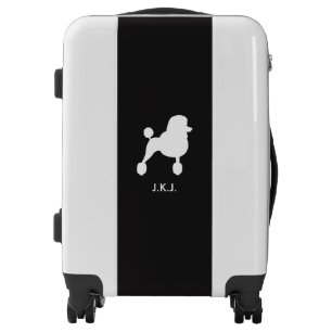 White Standard Poodle Silhouette with Custom Text Luggage