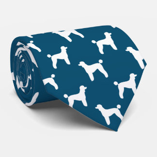 White Standard Poodle Silhouettes Lamb Cut Pattern Neck Tie
