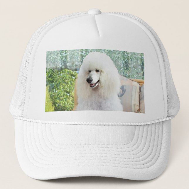 White Standard Poodle Trucker Hat (Front)