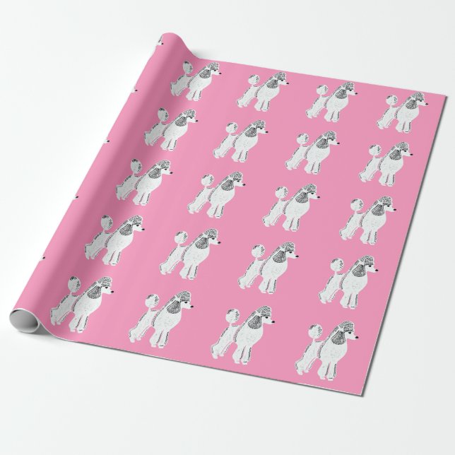 White Standard Poodles Pink Wrapping Paper (Unrolled)