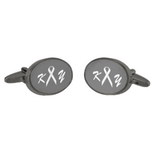 White Standard Ribbon by Kenneth Yoncich Gunmetal Finish Cufflinks