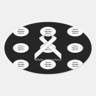 White Standard Ribbon by Kenneth Yoncich Oval Sticker