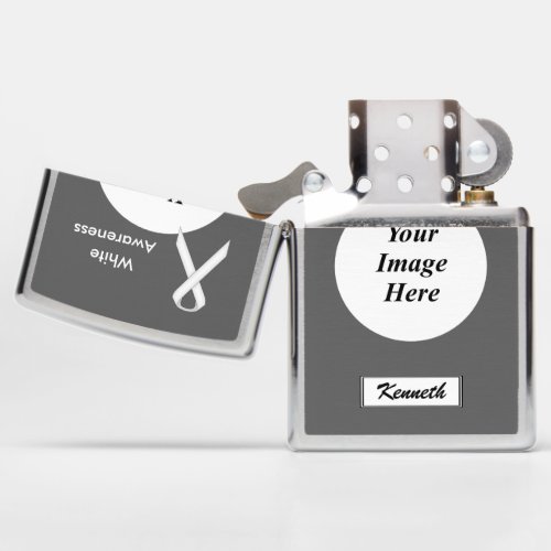 White Standard Ribbon by Kenneth Yoncich Zippo Lighter