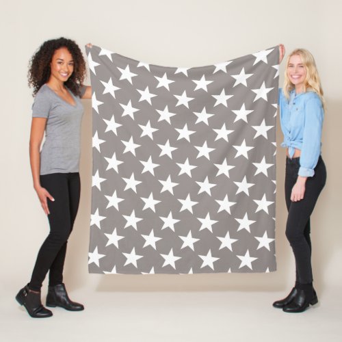 White Star Chic Beige Brown Stars Design Modern Fleece Blanket