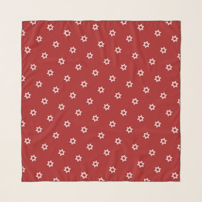 White Star David Pattern Red Head Scarf (Front)