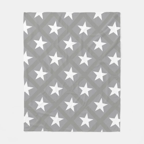 White Star Elegant Grey Color Design Stars Fleece Blanket