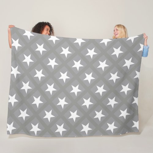 White Star Elegant Grey Color Design Stars Fleece Blanket