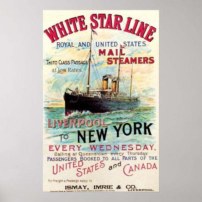 WHITE STAR LINE OCEAN MAIL STEAMER POSTER (Front)
