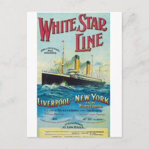 White Star Line, Vintage sea travel poster Postcard