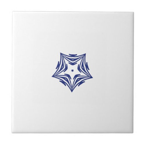 White star navy blue outline white background ceramic tile