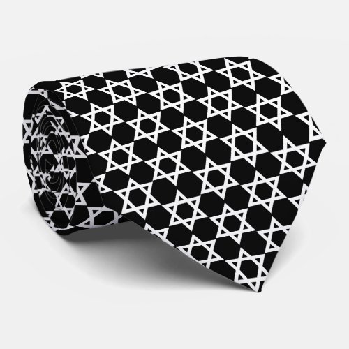 White Star Of David Black Neck Tie