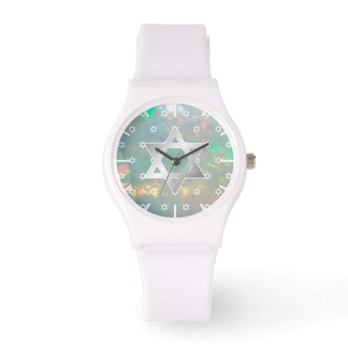 White Star of David Fire Opal Dial Bat Mitzvah Watch