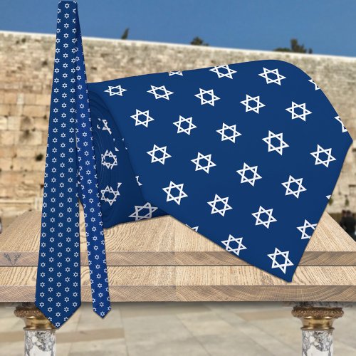 White Star Of David II Navy Blue Neck Tie