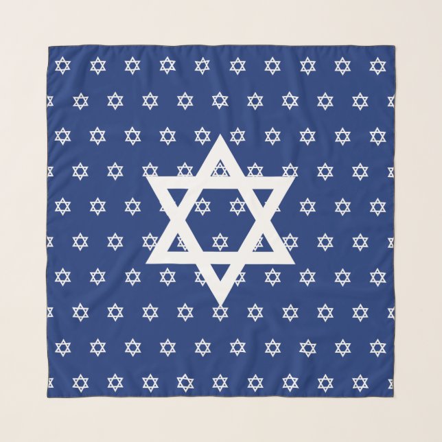 White Star of David Navy Blue Head Scarf (Front)