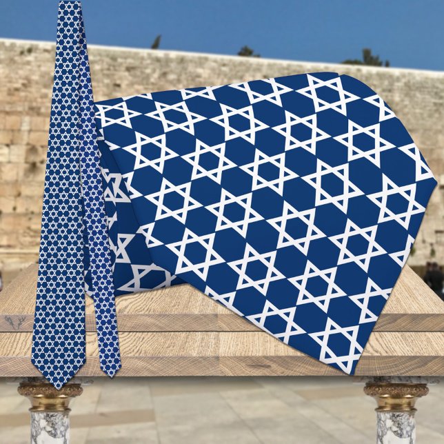 White Star Of David Navy Blue Neck Tie (Creator Uploaded)