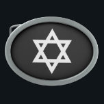 White Star of David Oval Belt Buckle<br><div class="desc">Simple white symbol of the Star of David against black.</div>