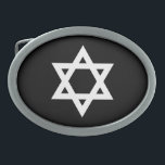 White Star of David Oval Belt Buckle<br><div class="desc">Simple white symbol of the Star of David against black.</div>