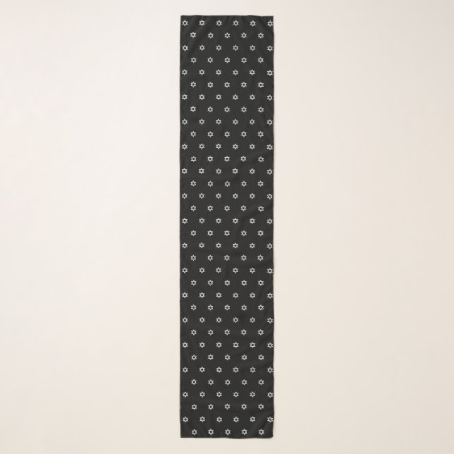 White Star of David Pattern Black Long Head Scarf (Front)