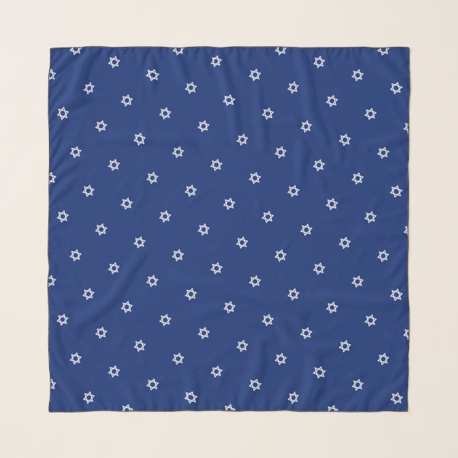 White Star of David Pattern Navy Blue Head Scarf (Front)