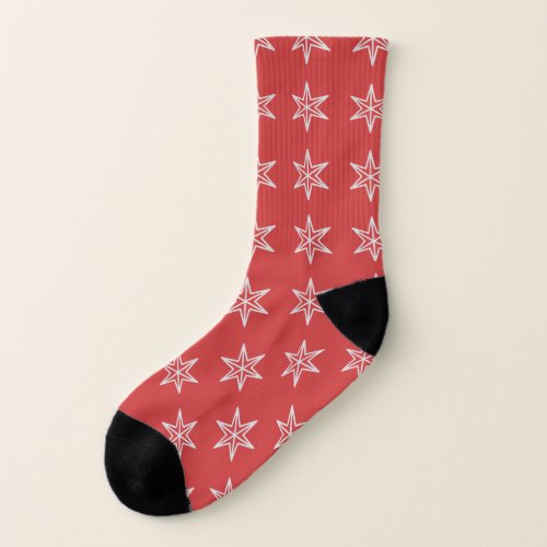 White Star Pattern Classic All Occasions Red  Socks