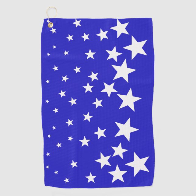 White star pattern on blue background golf towel (Front)