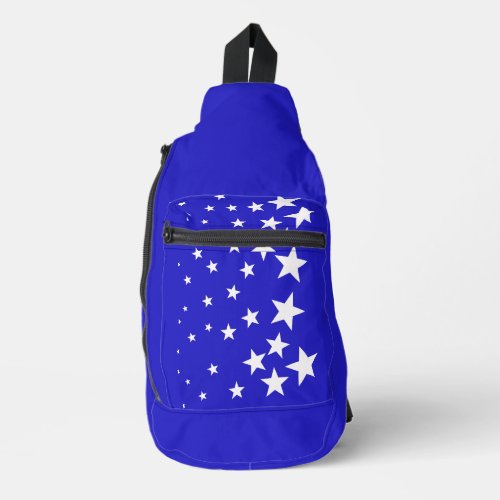 White star pattern on blue background sling bag