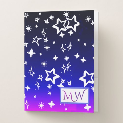White Star Pattern on Blue to Magenta Ombre Pocket Folder