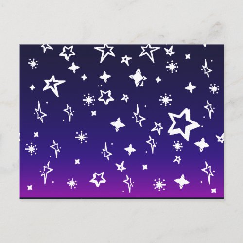 White Star Pattern on Blue to Magenta Ombre Postcard