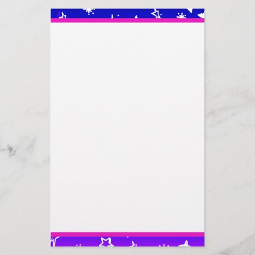 White Star Pattern on Blue to Magenta Ombre Stationery