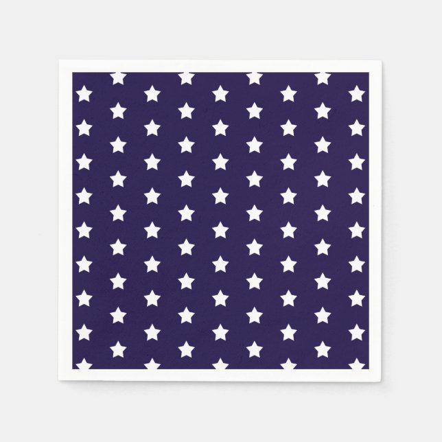 White Star Pattern on Custom Navy Blue Party Napkins (Front)