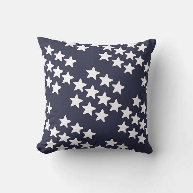 White Star Pattern on Dk Blue Throw Pillow (Front)