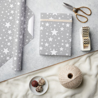 White Star Pattern On Grey Wrapping Paper