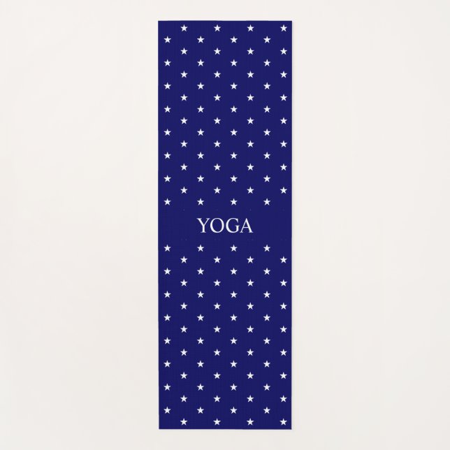 White Star Pattern on Navy Blue Yoga Mat (Front)