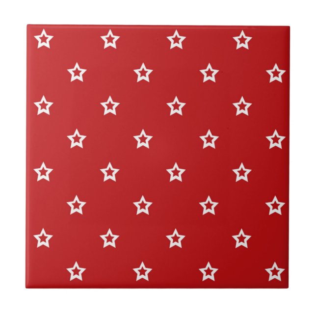 White Star Pattern on Red Ceramic Tile (Front)