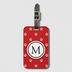 White Star Pattern on Red Monogram Luggage Tag