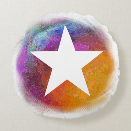 White Star Round Pillow