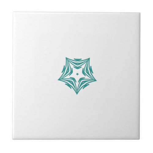 White star teal green outline white background ceramic tile