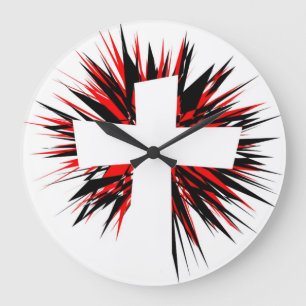 WHITE STARBURST CROSS LARGE CLOCK