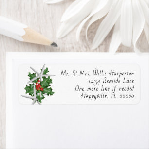 White Starfish and Holly Christmas Label