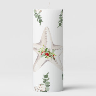 White Starfish Beach Christmas Holiday Pillar Candle
