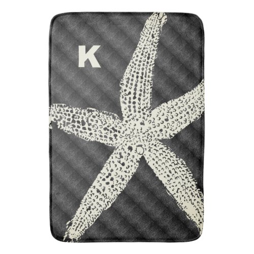 White Starfish Black Beige Monogram Initial Name Bath Mat